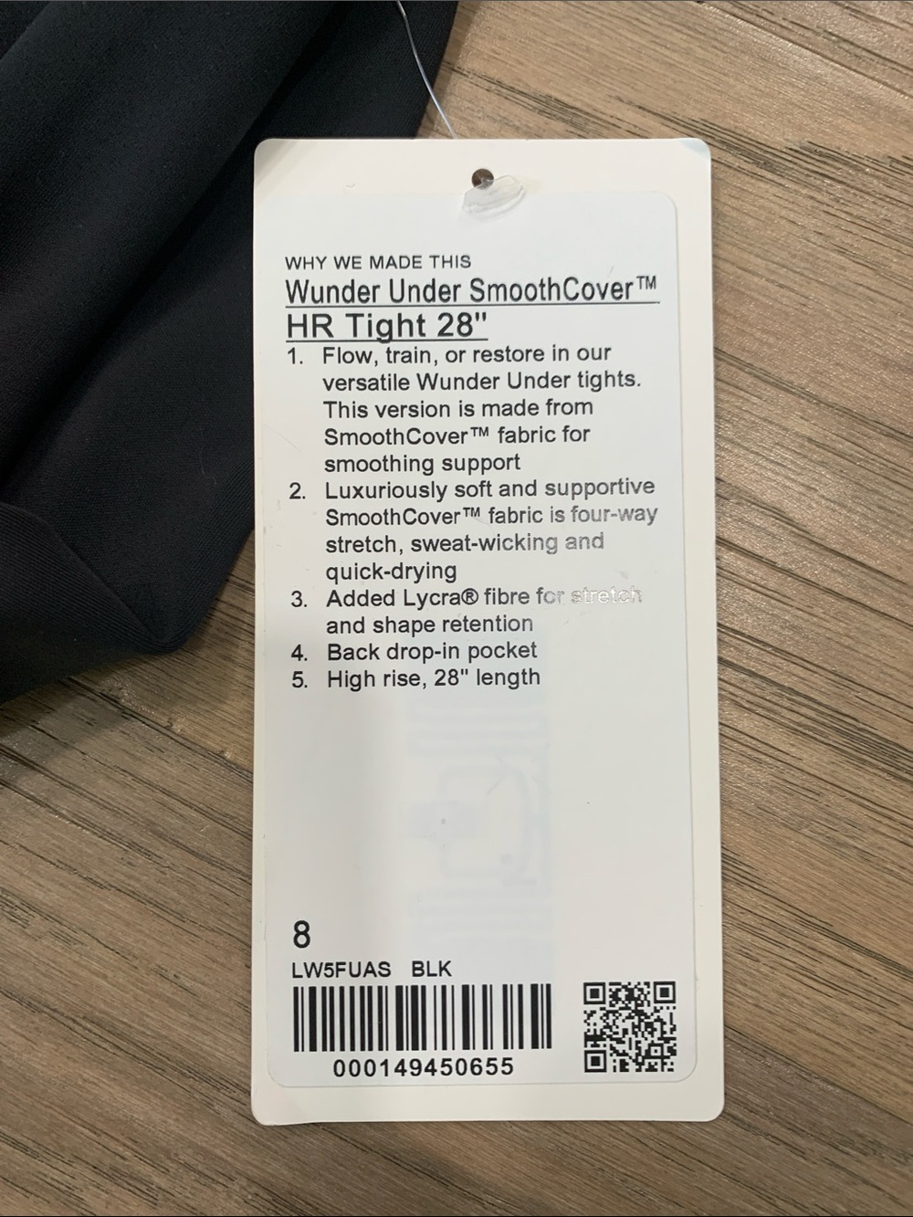 NWT Lululemon Wunder Under SmoothCover High-Rise Tight 28" Black Size 8 - Picture 9 of 10